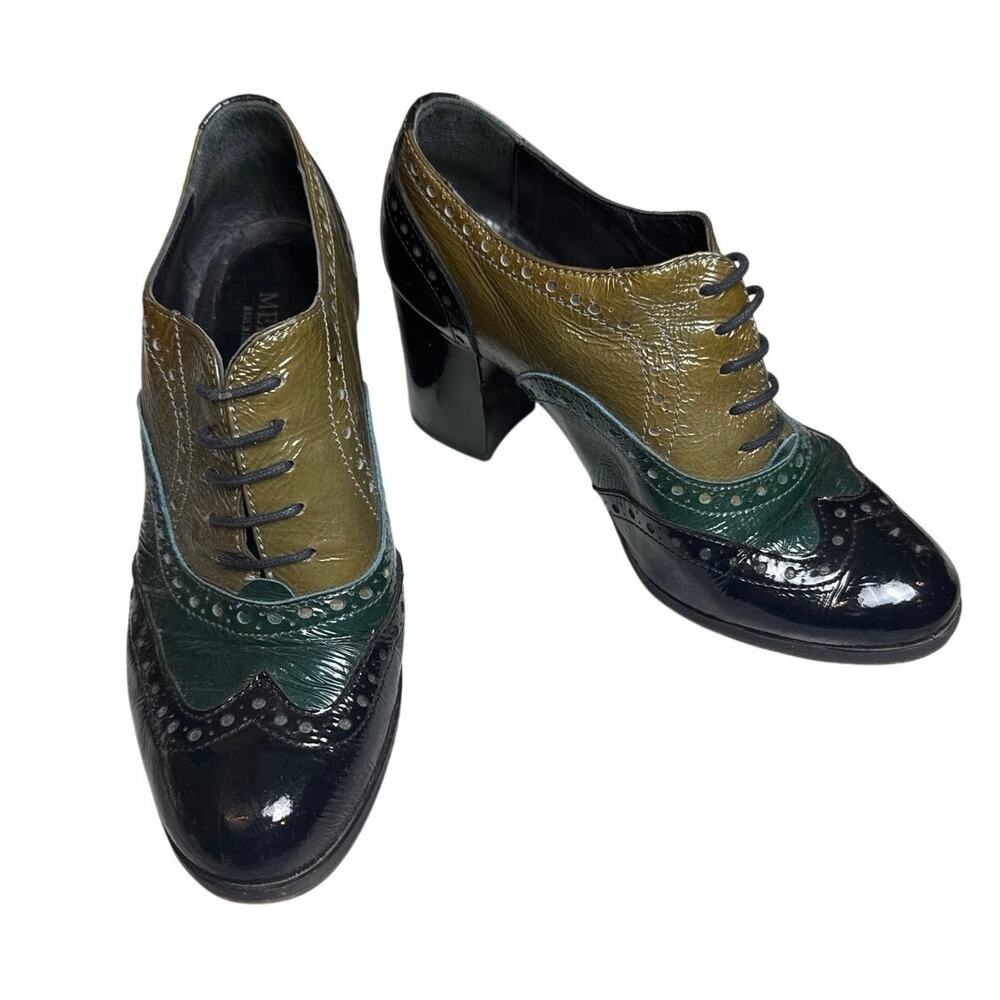 Vintage Melin Made in Italy Patent Leather Block Heeled Oxfords Size EU 38